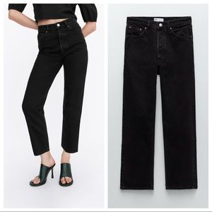 Zara High Rise Straight Leg Denim Jeans Size 6 Black